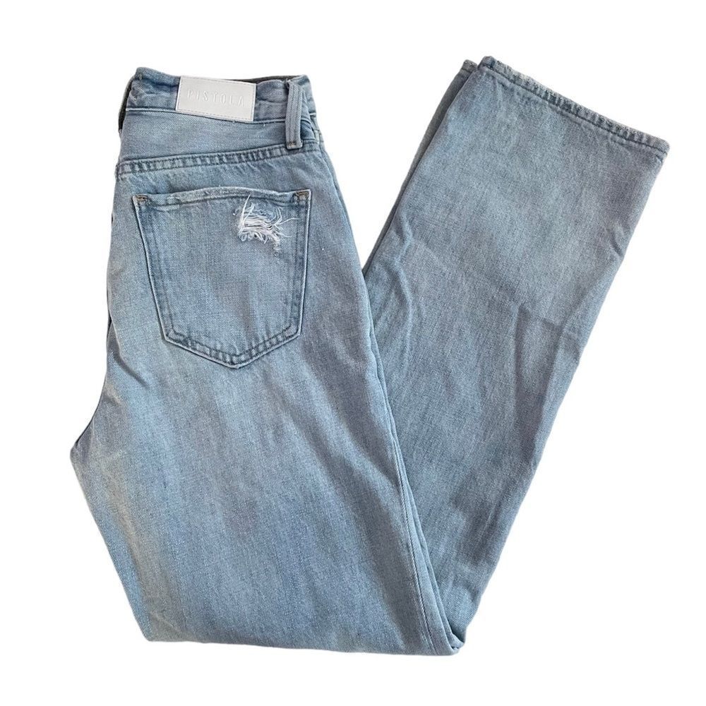 Pistola Cassie Super High Waist Straight Leg Jeans By My Side Light Wash Sz 26 - Picture 7 of 15